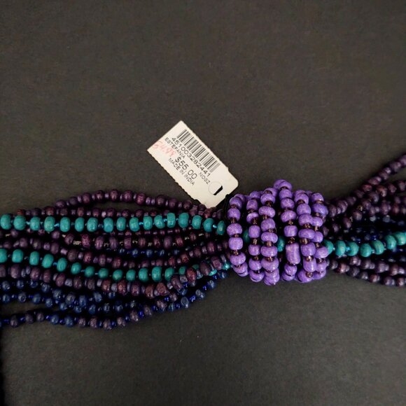 Green, shades of purple and blue layered multi strand beaded necklace - Picture 10 of 13